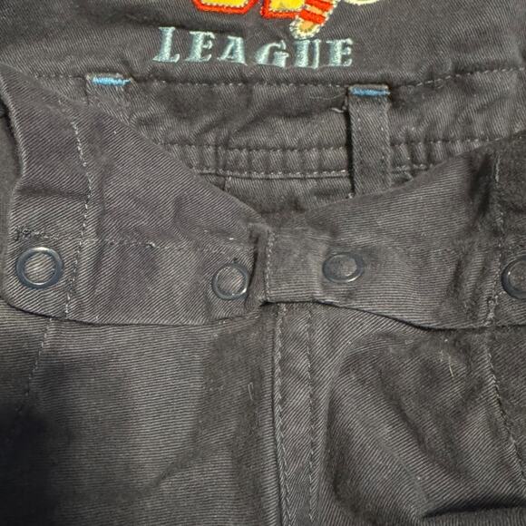 Miniwear Baby Overalls 12M Navy Baseball League 01 Embroidered Shortalls - Picture 5 of 8